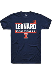 Clayton Leonard Rally Mens Navy Blue Illinois Fighting Illini NIL Stacked Box Player T Shirt