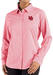 Cutter and Buck Nebraska Cornhuskers Womens Vault Epic Confidence Gingham Long Sleeve Red Dress Sh..