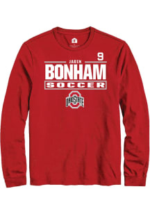 Jadin Bonham Mens Red Ohio State Buckeyes NIL Stacked Box Long Sleeve Player T Shirt