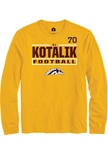 KJ Kotalik Western Michigan Broncos Gold Football NIL Stacked Box Long Sleeve Player T Shirt