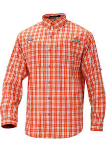 Columbia Virginia Cavaliers Mens Orange Heat Seal Super Tamiami Long Sleeve Dress Shirt