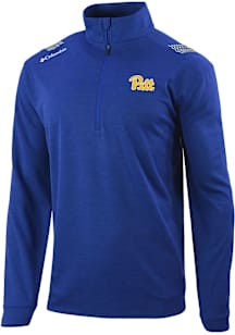 Columbia Pitt Panthers Mens Blue Heat Seal Oakland Downs Long Sleeve Qtr Zip Pullover