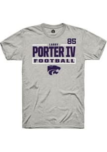 Larry  Porter IV Rally Mens Ash K-State Wildcats NIL Stacked Box Player T Shirt