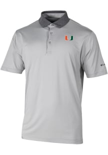 Columbia Miami Hurricanes Mens Grey Heat Seal Settle In Short Sleeve Polo