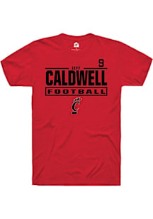 Jeff Caldwell Cincinnati Bearcats Red Football NIL Stacked Box Short Sleeve Player T Shirt