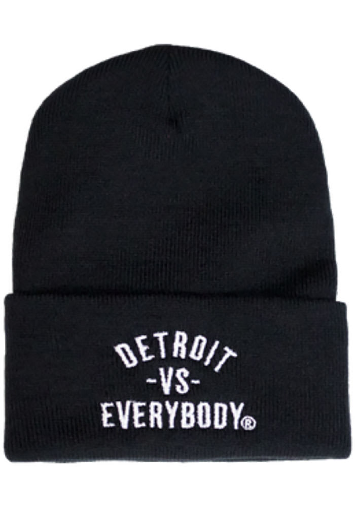 Detroit Black DVE Cuff Mens Knit Hat