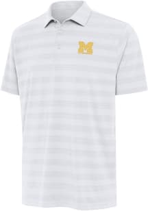 Mens Michigan Wolverines White Antigua Letterwinners M Club Tunnel Short Sleeve Polo Shirt