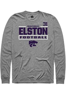 Monterrio Elston Mens Graphite K-State Wildcats Football NIL Stacked Box Long Sleeve Player T Shir..