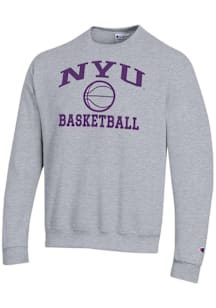 Champion NYU Violets Mens Grey Basketball Powerblend Long Sleeve Crew Sweatshirt