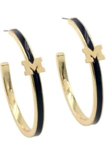 Logo Hoop Michigan Wolverines Womens Earrings - Navy Blue