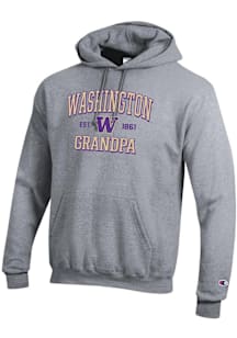 Champion Washington Huskies Mens Grey Est. Date Grandpa Powerblend Long Sleeve Hoodie