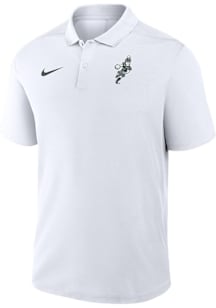 Mens Michigan State Spartans White Nike Sparty Playing Basketball Short Sleeve Polo Shirt