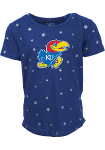 Kansas Jayhawks Girls Blue Shimmer Star Short Sleeve Fashion T-Shirt