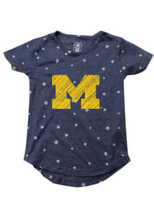 Michigan Wolverines Girls Navy Blue Shimmer Star Short Sleeve Fashion T-Shirt