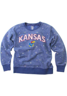 Kansas Jayhawks Girls Blue Shimmer Star Long Sleeve Sweatshirt