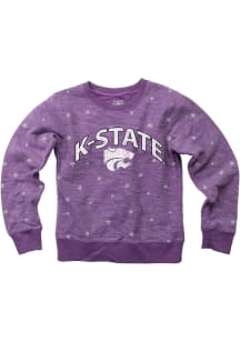 Girls K-State Wildcats Purple Wes and Willy Shimmer Star Long Sleeve Crew Sweatshirt