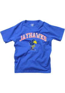 Wes and Willy Kansas Jayhawks Boys Blue Vintage Arch Mascot Short Sleeve T-Shirt