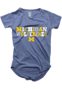 Michigan Wolverines Girls Navy Blue Burn Out Short Sleeve Fashion T-Shirt