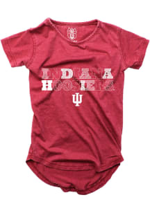 Wes and Willy Indiana Hoosiers Girls Cardinal Multi Font Burn Out Short Sleeve Fashion T-Shirt