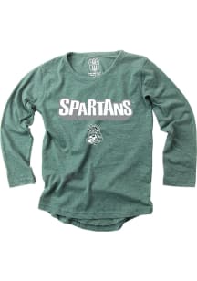 Girls Michigan State Spartans Green Wes and Willy Hi-Lo Long Sleeve T-shirt