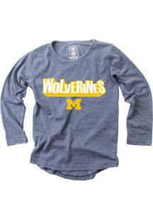 Wes and Willy Michigan Wolverines Girls Navy Blue Hi-Lo Long Sleeve T-shirt