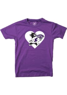 Wes and Willy K-State Wildcats Girls Purple Willie Heart Short Sleeve T-Shirt