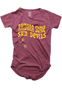 Arizona State Sun Devils Girls Maroon Burn Out Short Sleeve Fashion T-Shirt