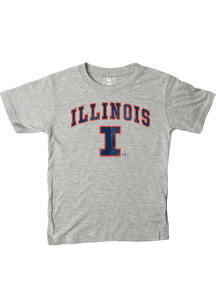 Boys Grey Illinois Fighting Illini Vintage Arch Mascot Short Sleeve T-Shirt