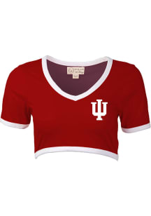 Indiana Hoosiers Crimson Wes and Willy Cropped Ringer Short Sleeve T-Shirt