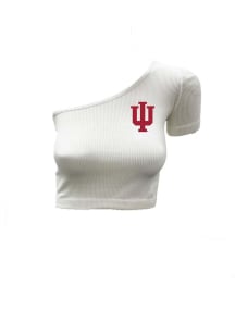 Indiana Hoosiers White Wes and Willy Cropped One Shoulder Short Sleeve T-Shirt