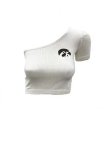 Iowa Hawkeyes White Wes and Willy Cropped One Shoulder Short Sleeve T-Shirt