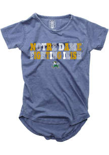 Wes and Willy Notre Dame Fighting Irish Girls Navy Blue Multi Font Burn Out Short Sleeve Fashion..