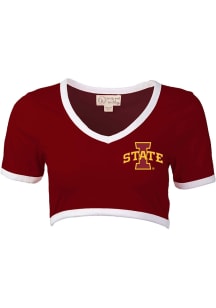 Iowa State Cyclones Womens Crimson Cropped Ringer Short Sleeve T-Shirt