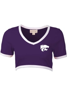 K-State Wildcats Womens Purple Cropped Ringer Short Sleeve T-Shirt