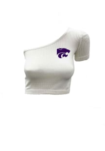 K-State Wildcats White Wes and Willy Cropped One Shoulder Short Sleeve T-Shirt