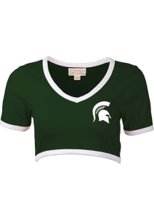 Michigan State Spartans Womens Green Cropped Ringer Short Sleeve T-Shirt