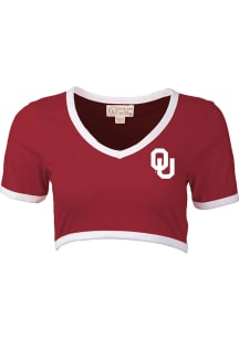 Oklahoma Sooners Womens Crimson Cropped Ringer Short Sleeve T-Shirt