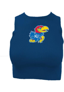 Wes and Willy Kansas Jayhawks Womens Blue Cropped Ribbed Tank Top