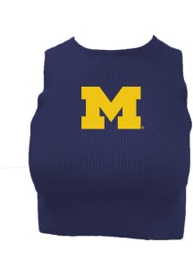 Wes and Willy Michigan Wolverines Womens Navy Blue Cropped Ribbed Tank Top