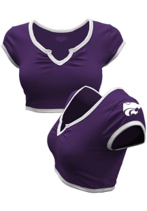 K-State Wildcats Purple Wes and Willy V Notch Cropped Ringer Short Sleeve T-Shirt