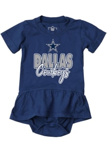 Wes and Willy Dallas Cowboys Baby Navy Blue Script Jersey Short Sleeve One Piece