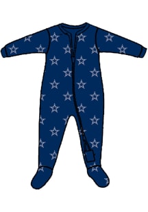 Wes and Willy Dallas Cowboys Baby Navy Blue Primary Logo All Over Footie Loungewear One Piece Pa..