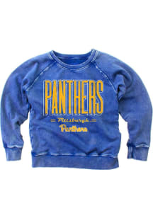 Girls Pitt Panthers Blue Wes and Willy Faded Wash Long Sleeve Crew Sweatshirt