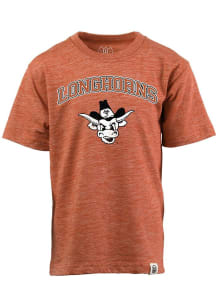 Bevo  Wes and Willy Texas Longhorns Toddler Burnt Orange Cloudy Yarn Vintage Arch Short Sleeve T-S..