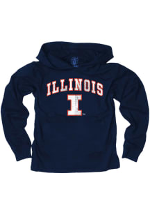 Youth Illinois Fighting Illini Navy Blue Wes and Willy Knit Vintage Arch Long Sleeve Hood