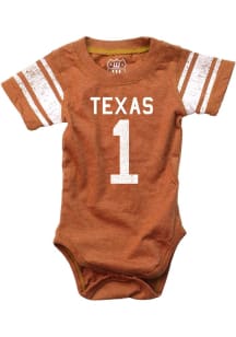 Wes and Willy Texas Longhorns Baby Burnt Orange Football Short Sleeve One Piece