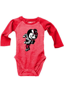 Brutus Buckeye Wes and Willy Baby Red Ohio State Buckeyes Raglan Long Sleeve One Piece