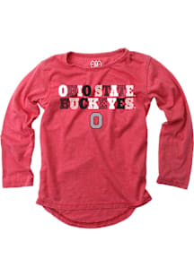 Wes and Willy Ohio State Buckeyes Girls Red Hi-Lo Multi Font Long Sleeve T-shirt