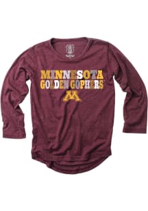 Girls Minnesota Golden Gophers Maroon Wes and Willy Hi-Lo Multi Font Long Sleeve T-shirt