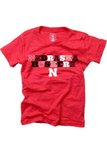 Nebraska Cornhuskers Girls Red Multi Font Short Sleeve Fashion T-Shirt